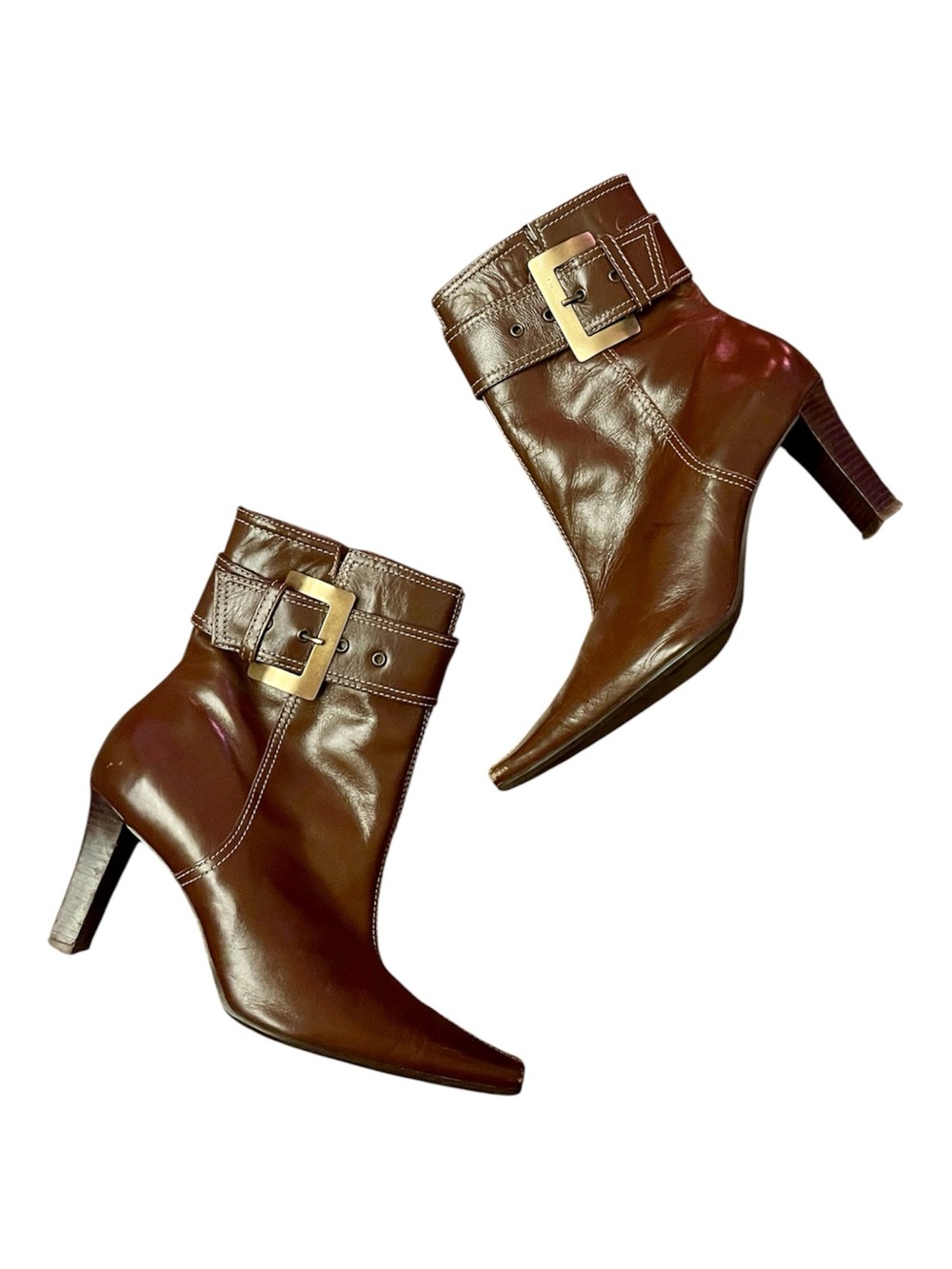 JESSICA Brown Leather Y2K Buckle Ankle Boots